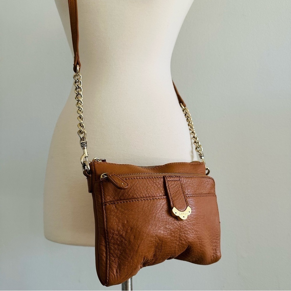 Jack Rogers Leather Brown Crossbody Bag Gold Chain